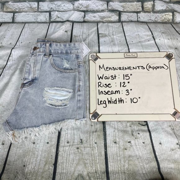 BELLE DE JOUR Light Blue Ripped Cutoff Short Large - Picture 16 of 16